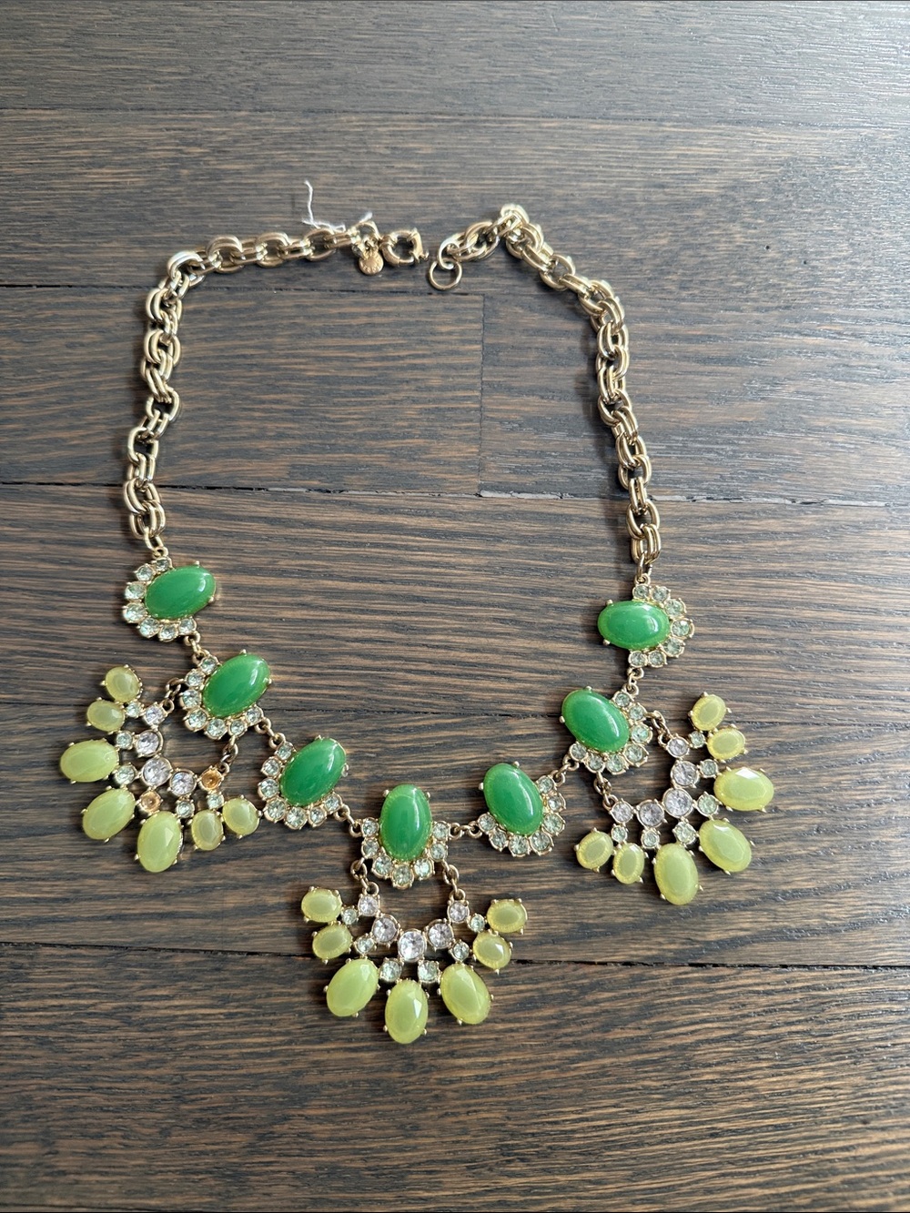 J. Crew Gold-Tone Statement Necklace with Green and Lime colored stones